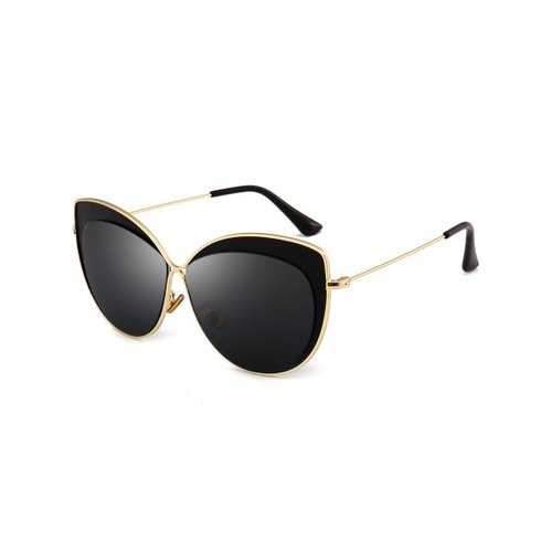 Vintage Metal Full Frame Embellished Cat Eye Sunglasses - Double Black