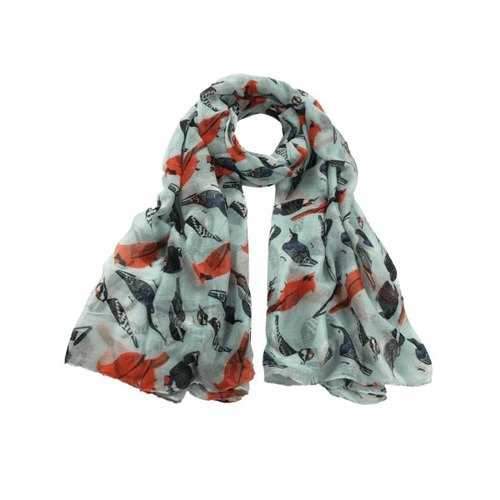 Vintage Flying Birds Pattern Decoration Silky Long Scarf - Light Blue