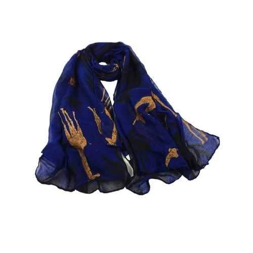 Cartoon Giraffe Pattern Embellished Long Sheer Scarf - Royal