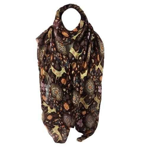 Cute Deer Pattern Embellished Silky Chiffon Scarf - Light Coffee