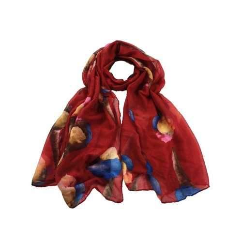 Funny Icecream Pattern Embellished Silky Long Scarf - Red