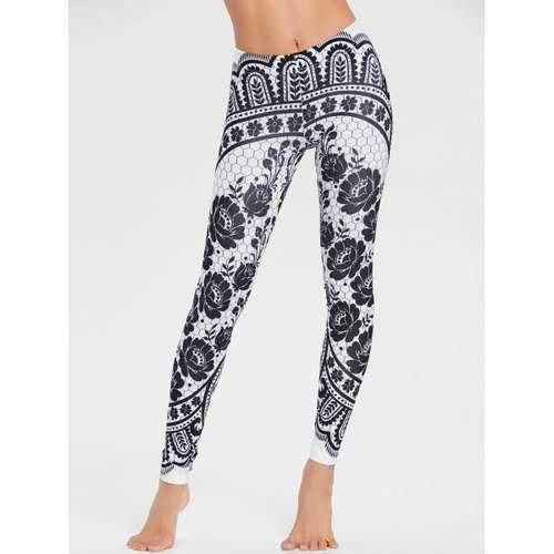 Monochrome Floral Leggings - Black M