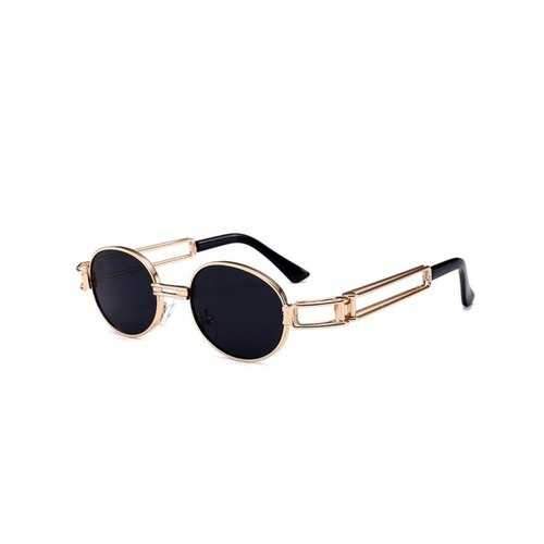 Punk Style Metal Full Frame Embellished Oval Sunglasses - Black