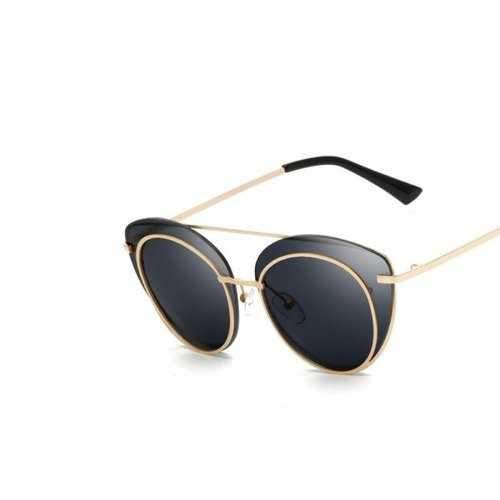 Women's Sunglasses Fashionable Cat Eye Frame Semi- Rimless Glasses Accessory - Black