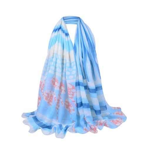 Simple Stripe Pattern Embellished Voile Scarf - Azure