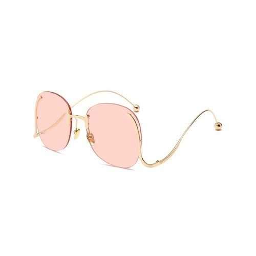 Funny Irregular Temple Embellished Rimless Sunglasses - Gradual Pink