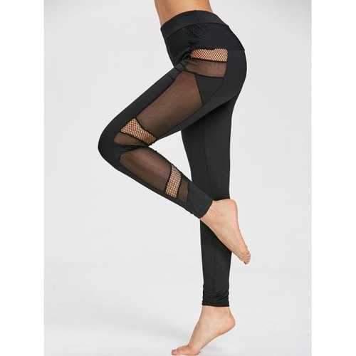 Fishnet Panel Sports Leggings - Black M