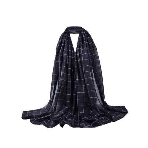Simple Checkered Pattern Embellished Long Scarf - Black