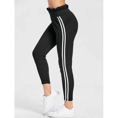 Ruffle Striped High Waist Leggings - Black M