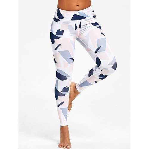 Colored Geometric Print Active Leggings - Xl