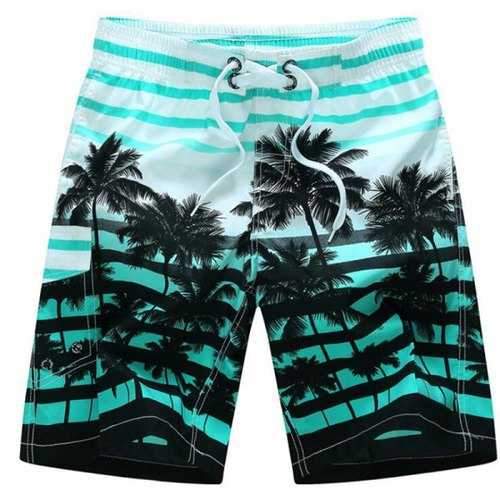 Men's Mid Rise Micro Elastic Boho Active Loose Patchwork Striped Shorts Pants - Green 6xl