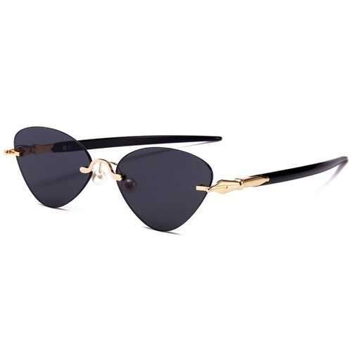 Rimless Straight Legs Cat Eye Sunglasses - Black