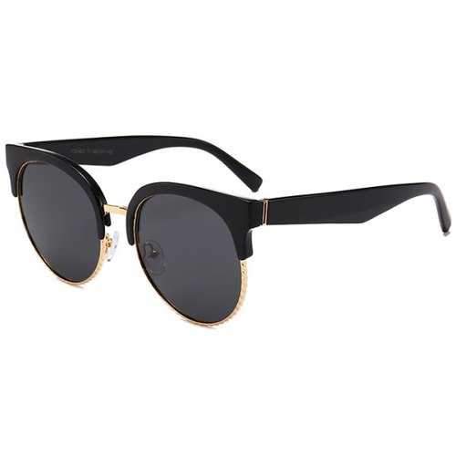 Unique Half Frame Cat Eye Round Sunglasses - Double Black