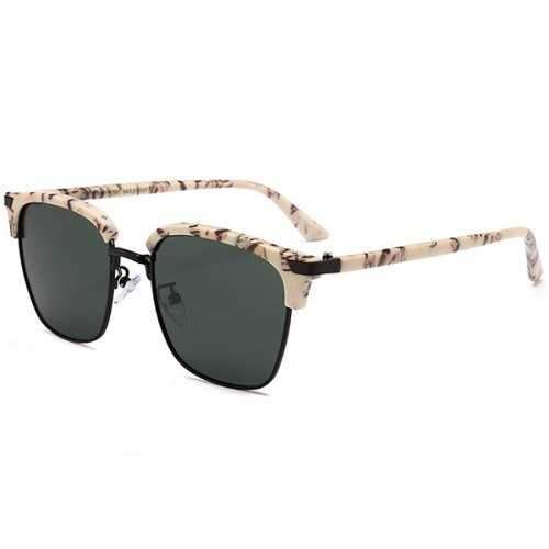 Unique Semi-frame Square Sunglasses - Blackish Green