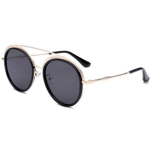 Unique Crossbar Hollow Out Pattern Decorated Round Sunglasses - Black+grey