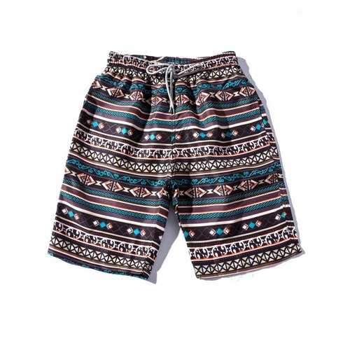Drawstring Colorful Tribal Print Beach Shorts - Xl
