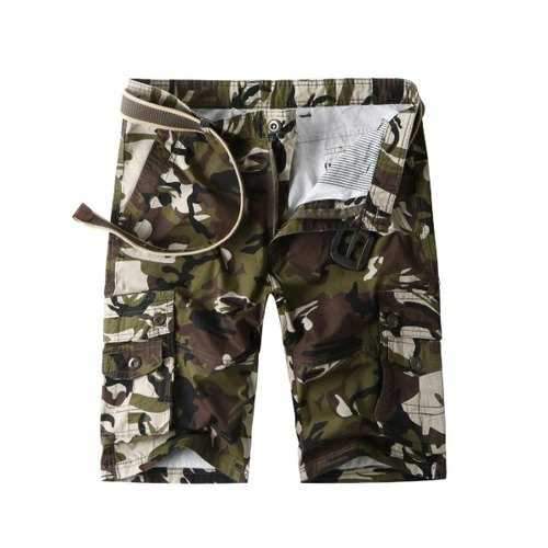 Camo Cargo Shorts with Flap Pockets - Army Green 32