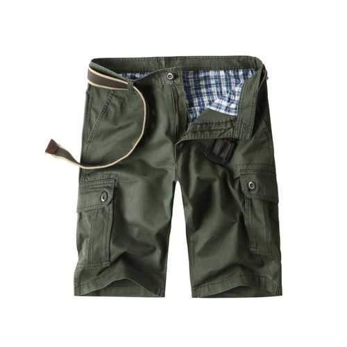 Flap Pockets Cotton Blend Cargo Shorts - Army Green 38