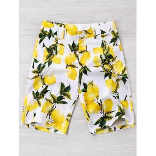 Lemon Print High Waist Shorts - White M