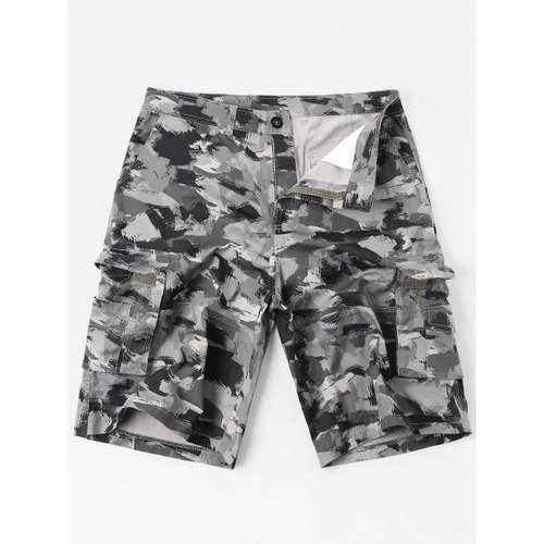 Oil Paint Print Zipper Fly Casual Cargo Shorts - M