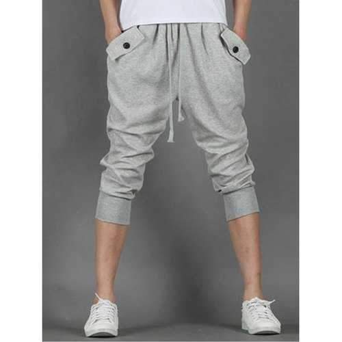 Lace Up Sports Capri Pants - Light Grey 2xl