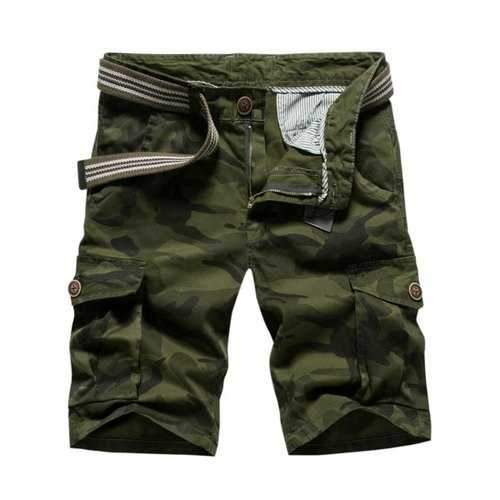 Loose Fit Cargo Camo Shorts - Army Green 36