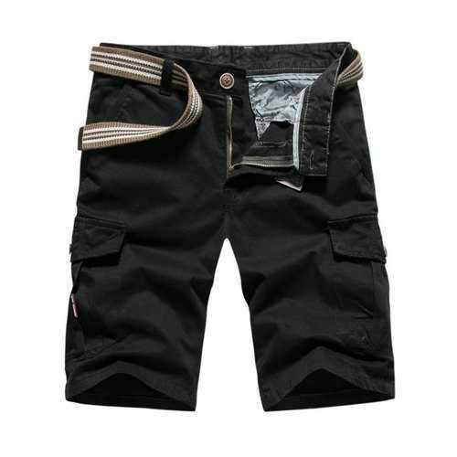 Straight Twill Cargo Shorts - Black 36