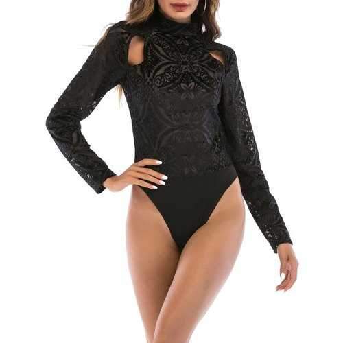 FRENCH BAZAAR High Neck Long Sleeve Bodysuit - Black S