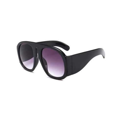 Anti UV Oversized Thick Frame Sunglasses - Bright Black+grey