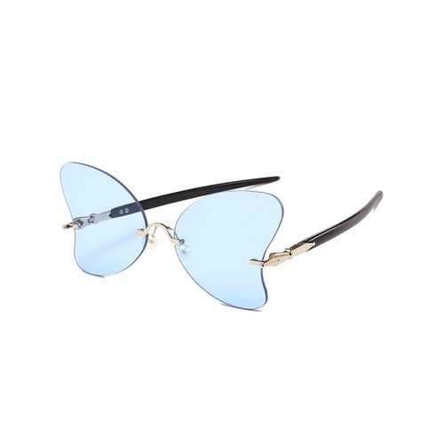 Unique Rimless Pearl Butterfly Sunglasses - Light Blue