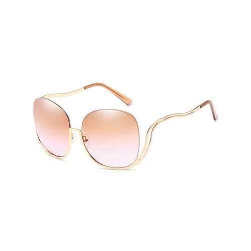 Half Frame Oversized Sunglasses with Curved Legs - Gold Frame+drak Brown