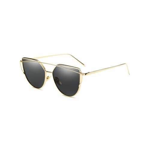 Vintage Crossbar Flat Lens Sunglasses - Golden+grey