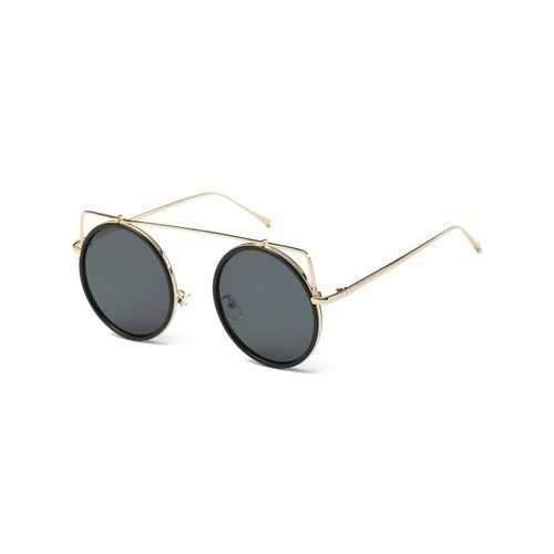 Vintage Metal Frame Crossbar Round Sunglasses - Golden+grey