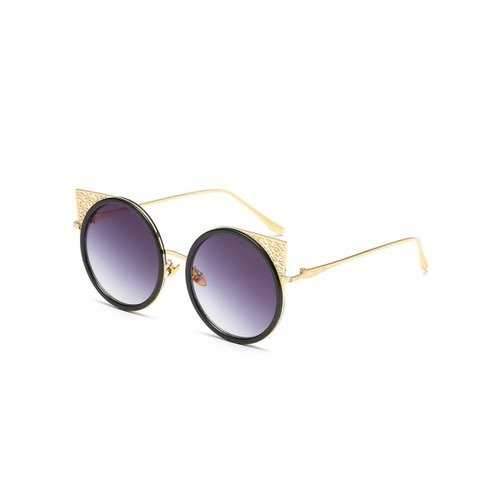 Hollow Out Metal Full Frame Round Sunglasses - Black