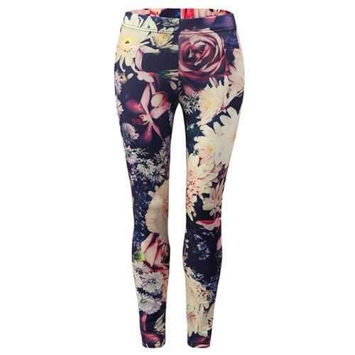 Floral High Waist Leggings - L