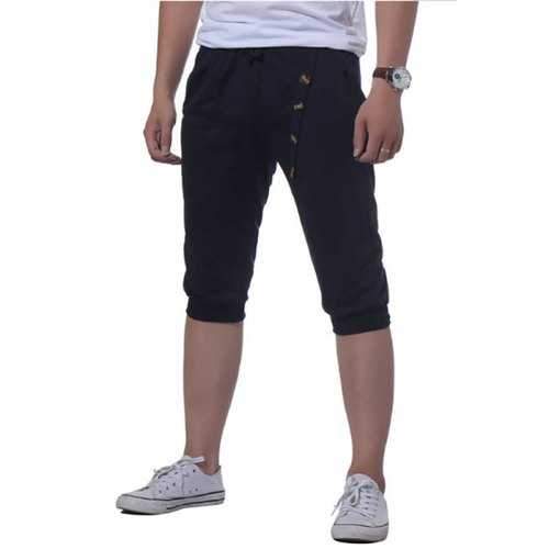 Men's Casual Crotch Button Design Fashion Shorts - Denim Dark Blue 2xl
