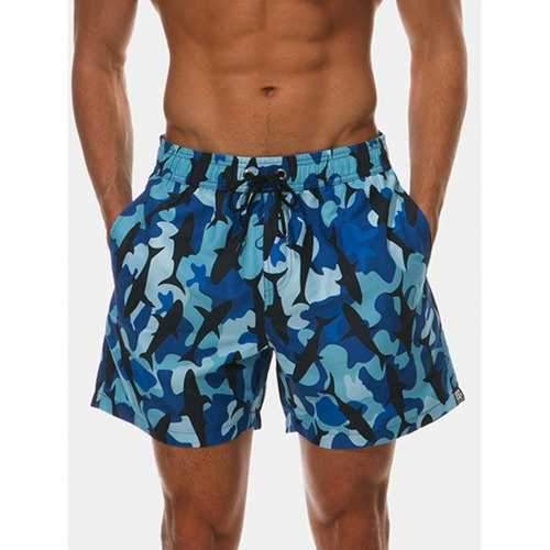 Camouflage Whale Print Drawstring Hawaiian Shorts - M