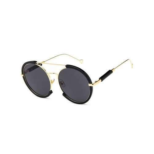 Metal Full Frame Crossbar Circle Sunglasses - Black