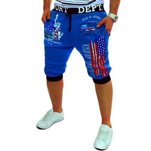 Men's New Fashion Print Slim Casual Shorts - Royal Blue L