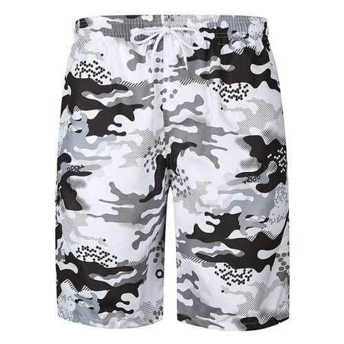 Flap Pocket Camouflage Print Hawaiian Bermuda Shorts - White L