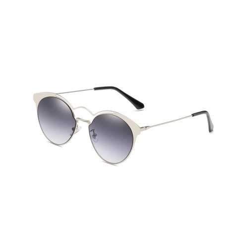 Metal Full Frame Flat Lens Round Sunglasses - Blue Gray