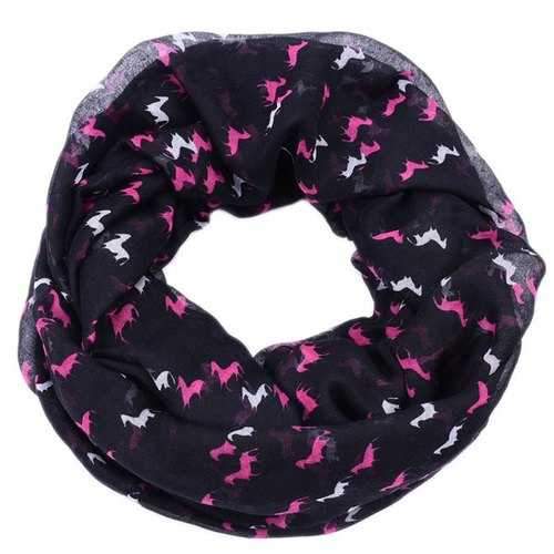 Spring and Autumn Women's Fashion Horse Print Viscose Scarf - Black
