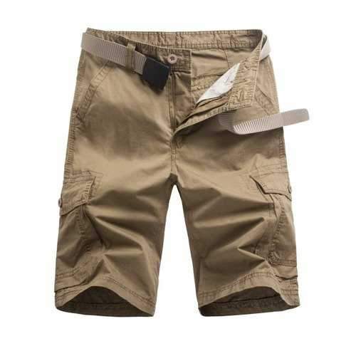 Casual Flap Pockets Zipper Fly Cargo Shorts - Light Khaki L