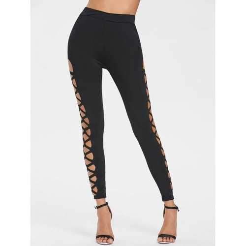 High Waisted Criss Cross Leggings - Black M