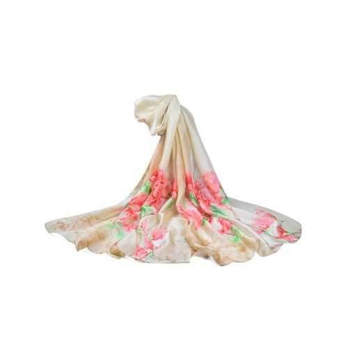 Vintage Floral Printed Silky Spring Fall Holiday Scarf - Light Khaki