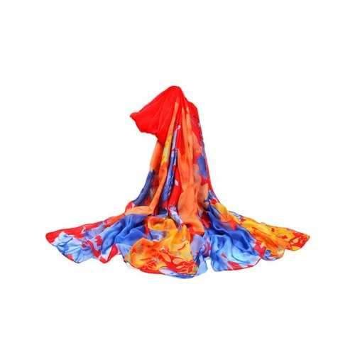 Floral Painting Pattern Silky Long Scarf - Love Red