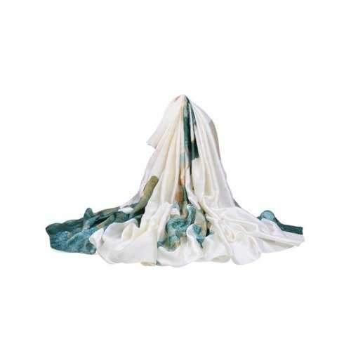 Soft Floral Printed Silky Long Scarf - White