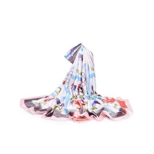 Cute Running Horse Decorative Silky Shawl Scarf - Light Pink