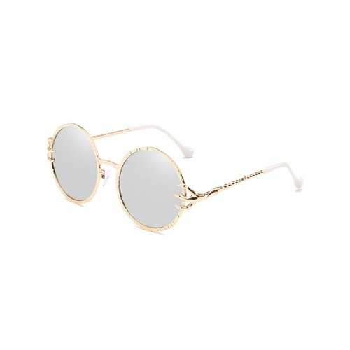 Metal Frame Paws Decorative Round Sunglasses - Platinum