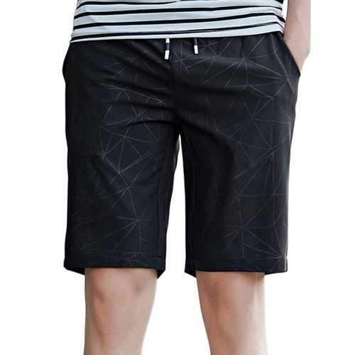 Geometric Print Elastic Waist Casual Shorts - Black S